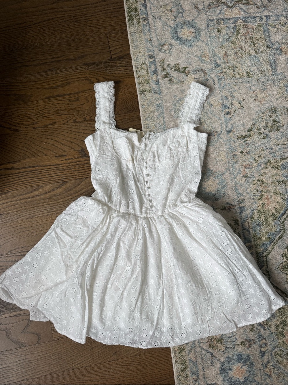 White Eyelet Dress with Lace Straps